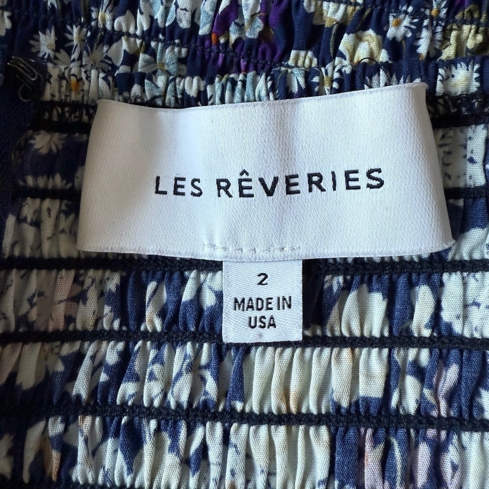 LES RÊVERIES Midi Dress Halter-Neck Floral Print Shirred Bodice 100% Cotton Sz 2 - Picture 13 of 14